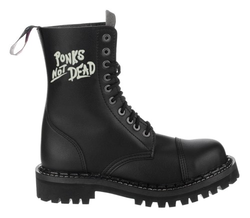 Przejdź do produktu Glany Steady's 10 dziurek czarne haft Punks Not Dead
