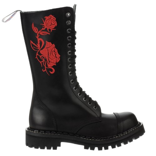 Przejdź do produktu  Glany Steady's 15 dziurek czarne haft róża czerwona