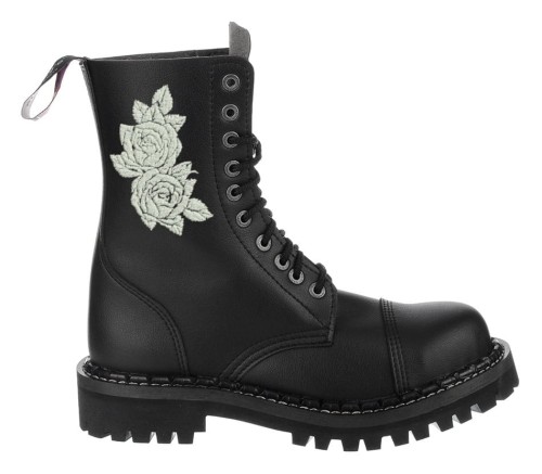 Przejdź do produktu Glany Steady's 10 dziurek czarne haft biały kwiat