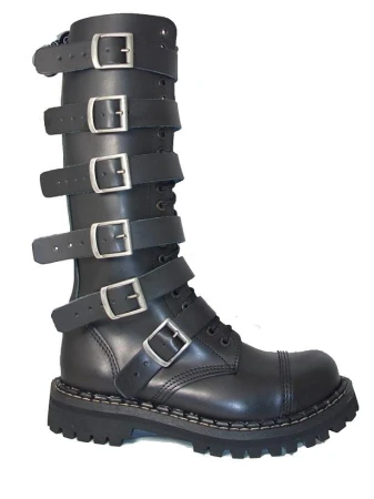 Glany STEADY'S czarne 20 dziurek + 6 sprzączek z zamkiem skóra