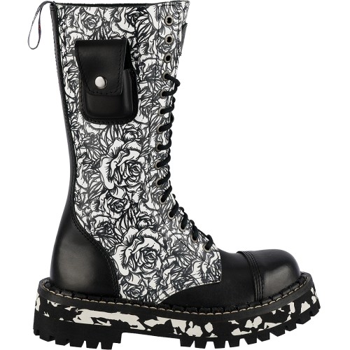 Przejdź do produktu Glany Steady's 15 dziurek czarna róża z białą podeszwą i kieszenią