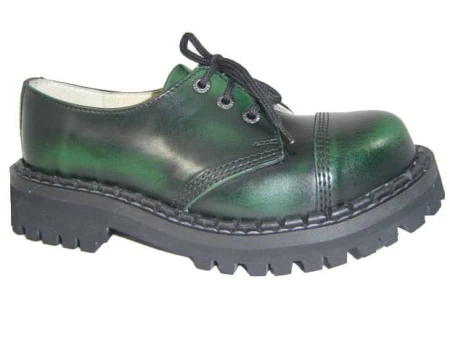 Glany STEADY'S przecierane na zielono 3 dziurki półbuty skóra